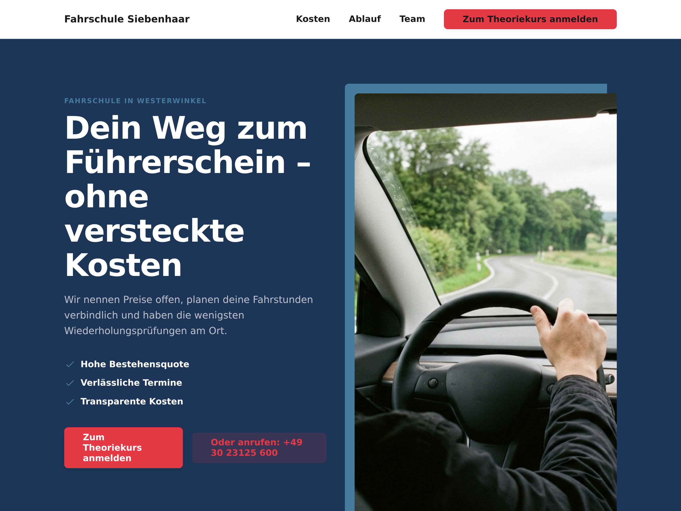 Der Aufschlag der Vorlage Fahrschule